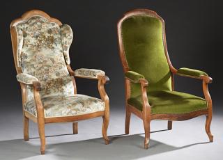 Appraisal: Two Louis Philippe Carved Walnut Voltaire Fauteuil Two Louis Philippe