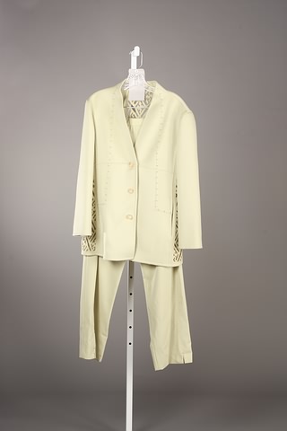 Appraisal: CHADO lime green long wool jacket with cut-out design and