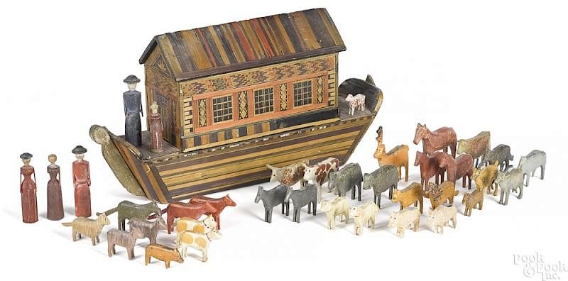 Appraisal: Straw covered Noah's Ark Straw covered Noah's Ark with approximately