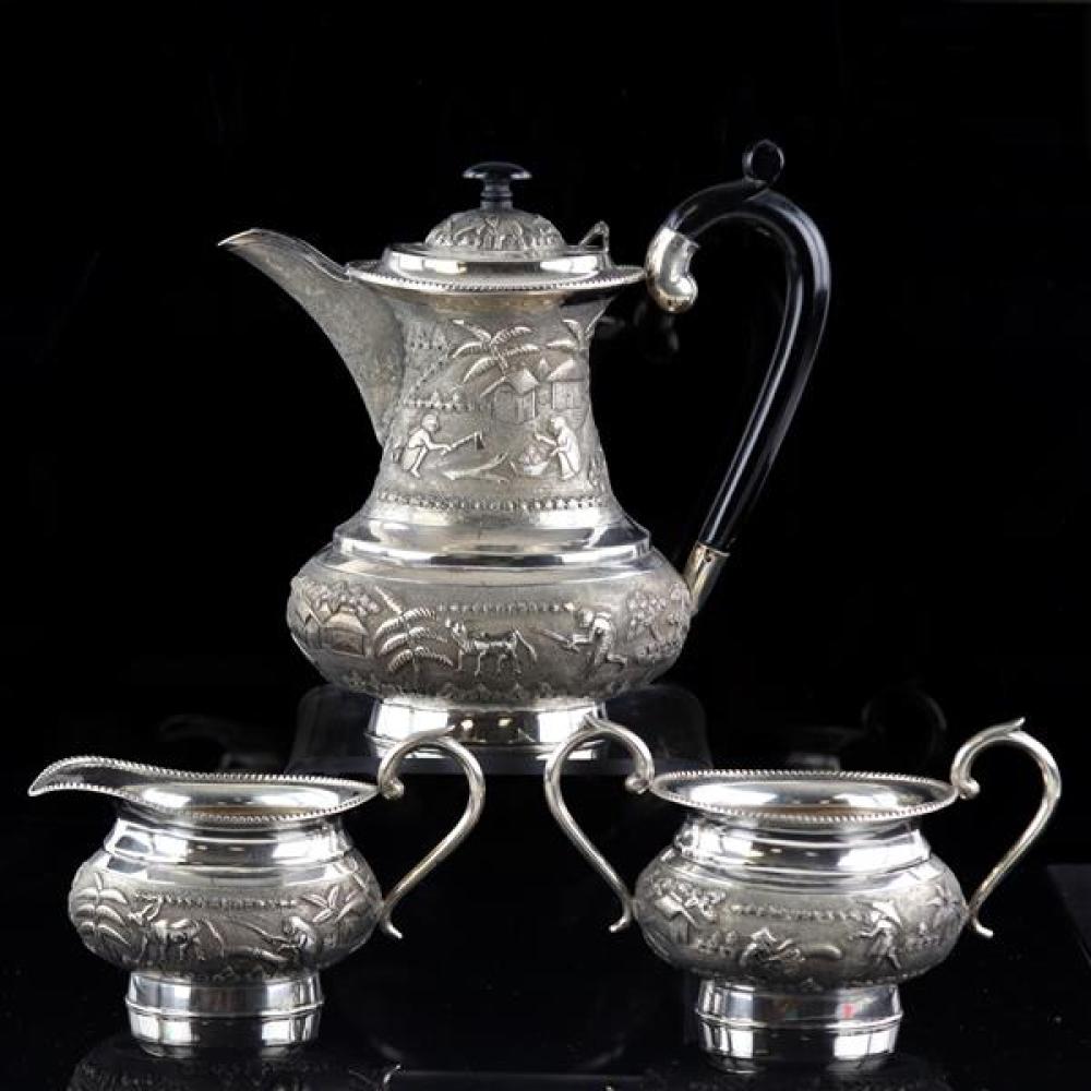 Appraisal: INDIAN STERLING SILVER PC COFFEE TEA SET OZT TEAPOT WITH