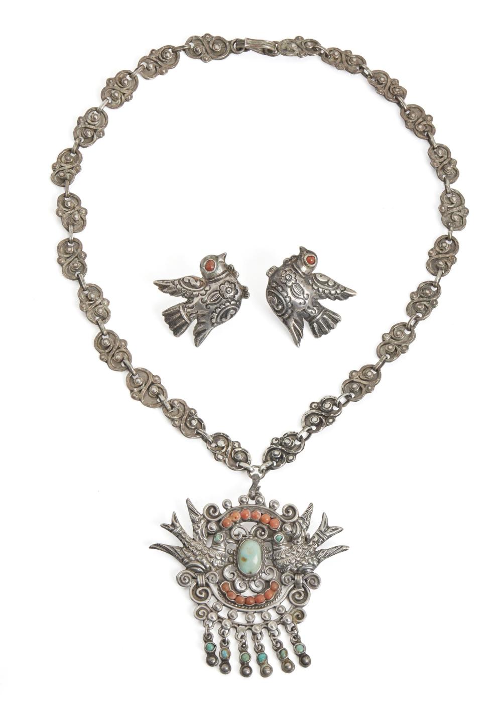 Appraisal: A group of Matl silver love bird jewelry Circa Mexico