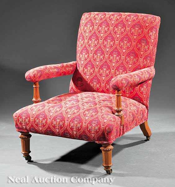 Appraisal: An English Satinwood Armchair th c stamped and numbered Gillow