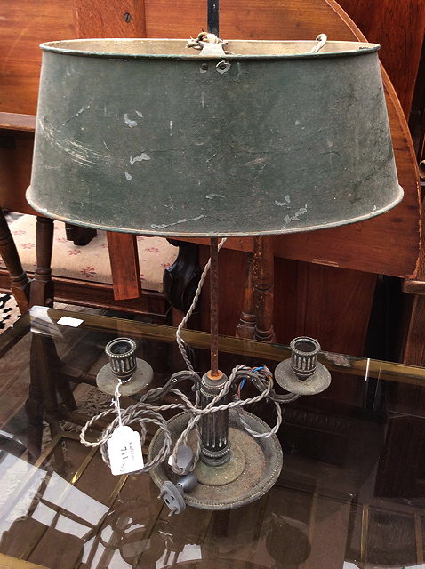 Appraisal: A NAPOLEAN III SILVER PLATED TABLE LAMP with a toleware