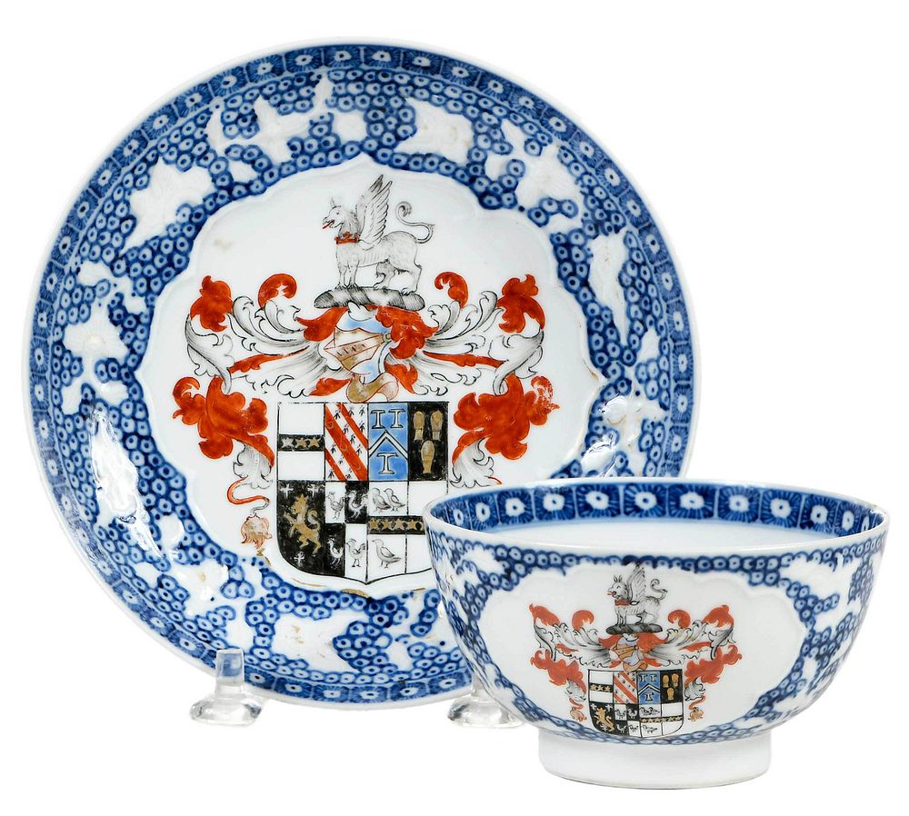 Appraisal: Chinese Export Armorial Tea Bowl and Saucer circa Qianlong period