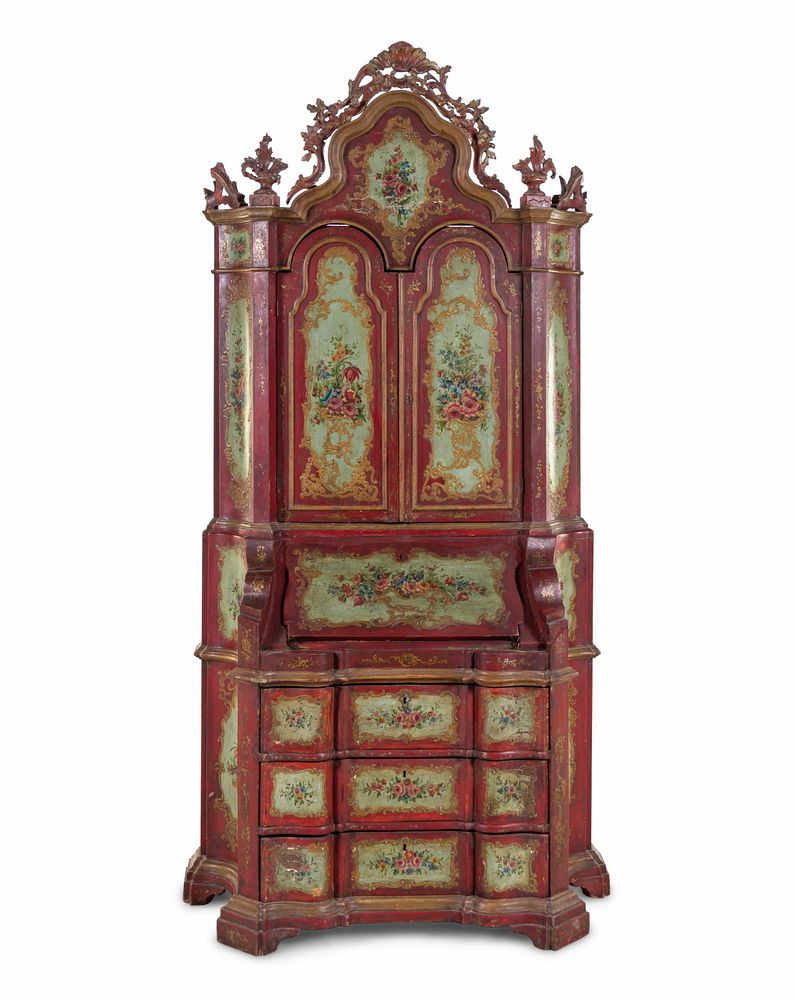 Appraisal: A Venetian Polychrome Painted Secretaire A Venetian Polychrome Painted Secretaire