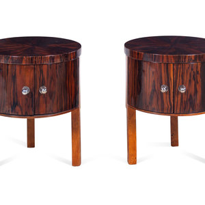 Appraisal: A Pair of Swedish Rosewood Cylindrical Side Tables th Century