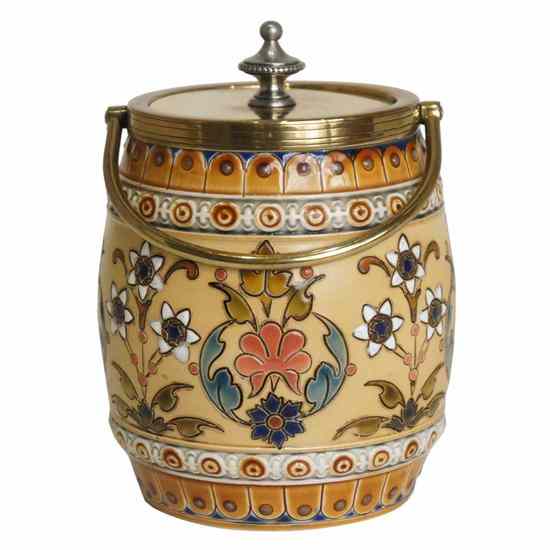 Appraisal: A German Mettlach Jugendstil Pottery Biscuit Barrel circa of barrel