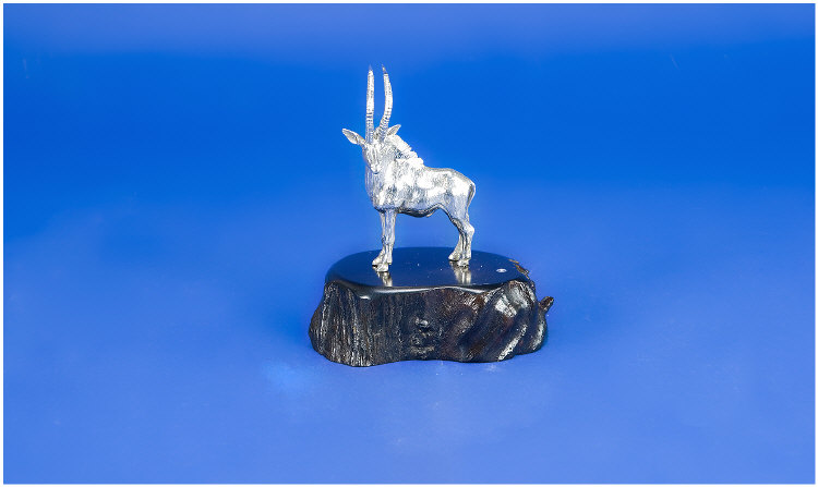 Appraisal: Silver Detailed Model Of An Oryx In Standing Pose Raised