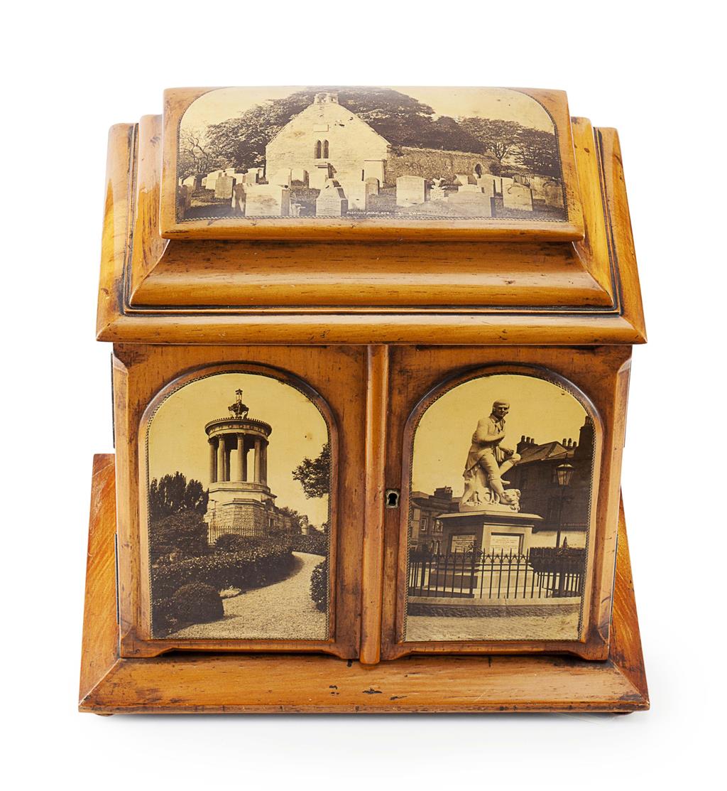 Appraisal: A LARGE MAUCHLINE WARE COLLECTOR'S TABLE CABINET with a hinged