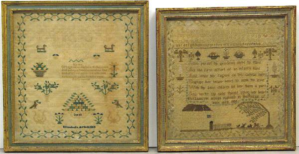 Appraisal: Two English needlework verse samplers first half th century The