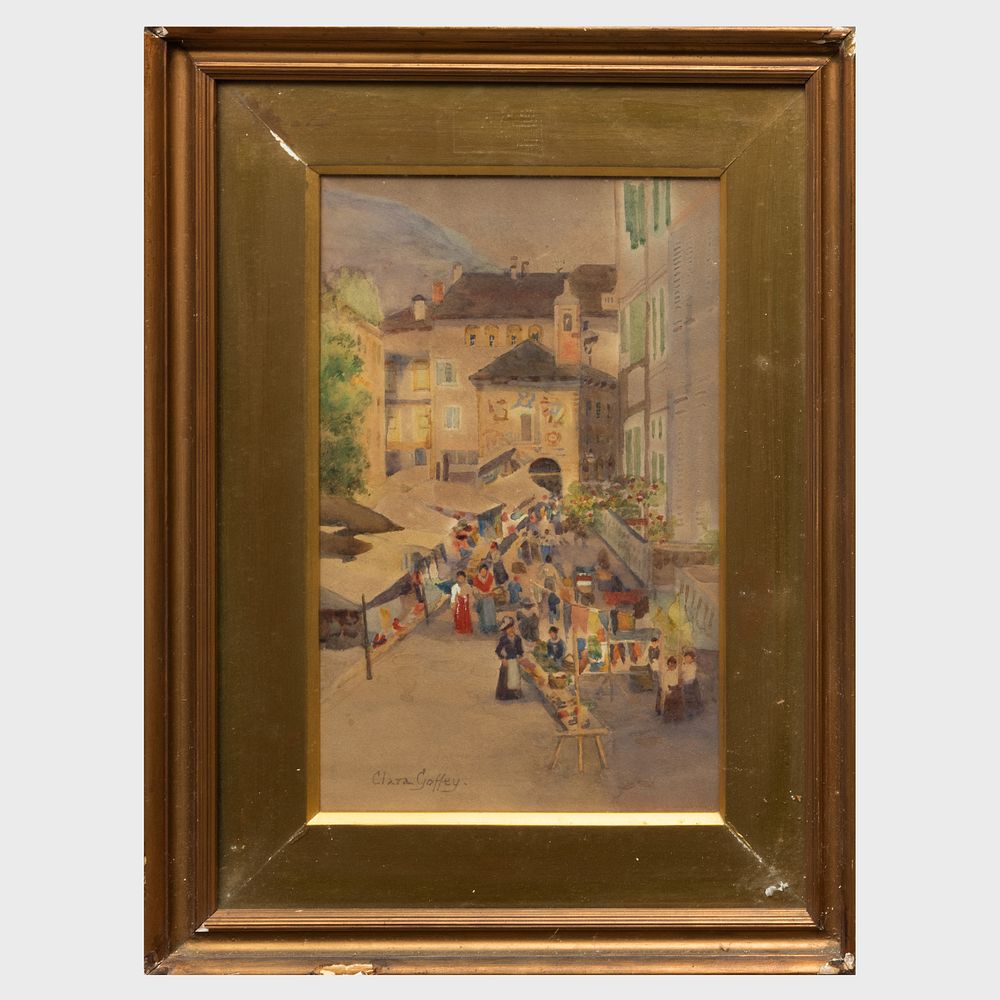 Appraisal: Clara Goffey Market Day in Orta Watercolor on paper signed