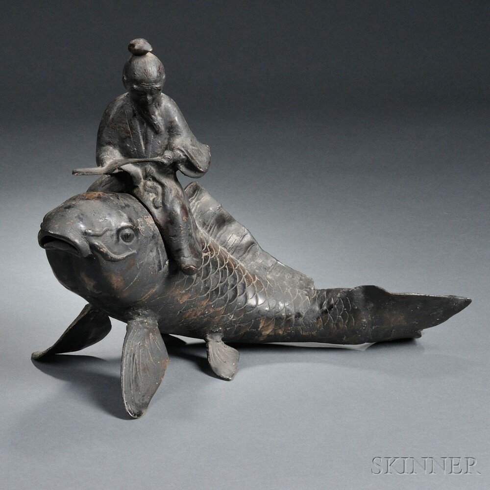 Appraisal: Bronze Model of a Scholar Riding on a Carp China