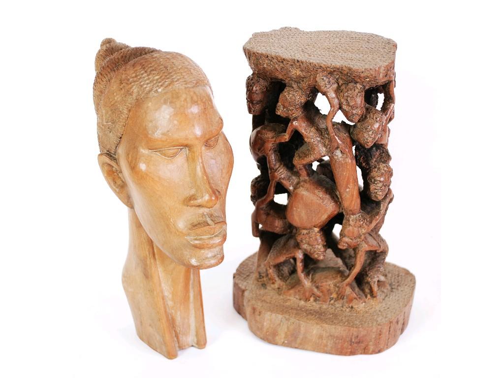 Appraisal: AFRICAN CARVED WOODEN HEAD OF A WATUSI WOMAN also an