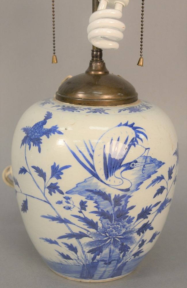 Appraisal: Chinese blue and white ginger jar made into a table