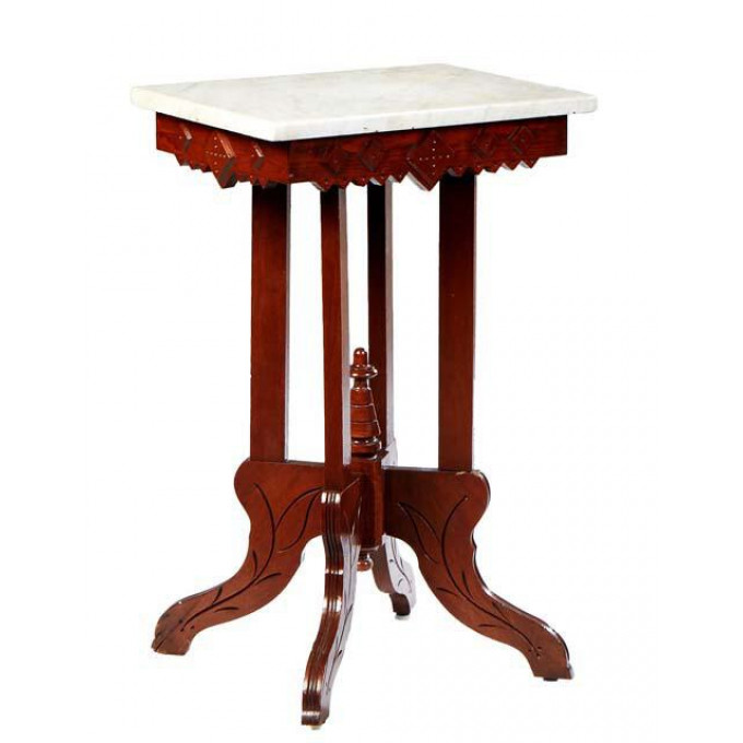 Appraisal: American Carved Walnut Marble Top Lamp Table late th c