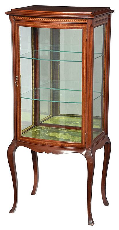 Appraisal: Inlaid Mahogany Curved Glass Vitrine early th century back with