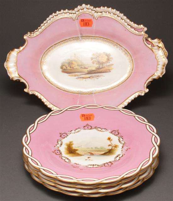 Appraisal: Set of four English painted transfer parcel-gilt china luncheon plates