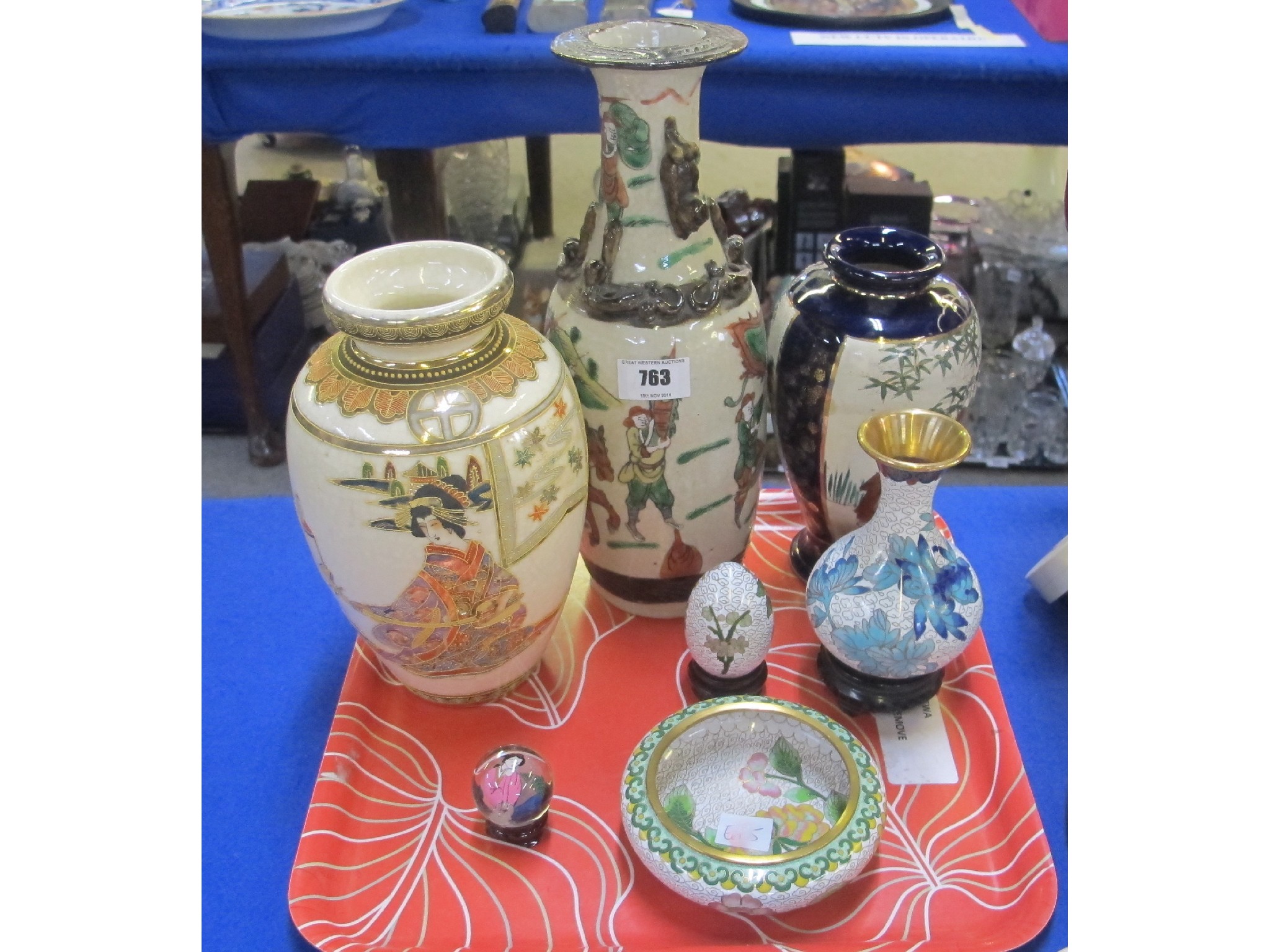 Appraisal: Three Satsuma vases and assorted Cloisonne ware