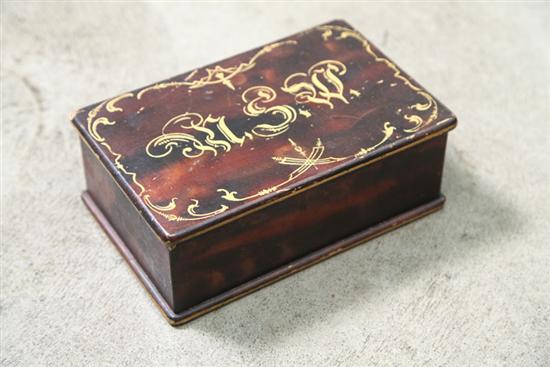 Appraisal: WOOD BOX Grain paint decoration with gold detailing and initials