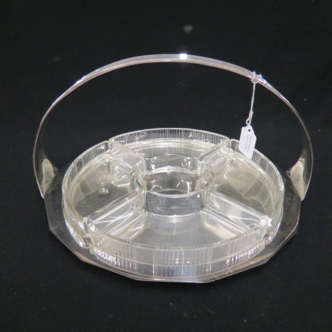 Appraisal: Silverplate Cut Crystal Serving Basket four glass compartments diameter