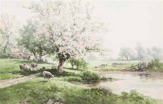 Appraisal: Carl Weber German - Spring Pasture with Sheep watercolor on