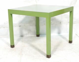 Appraisal: Green Lacquered Parsons style Square Table Metal foot caps --