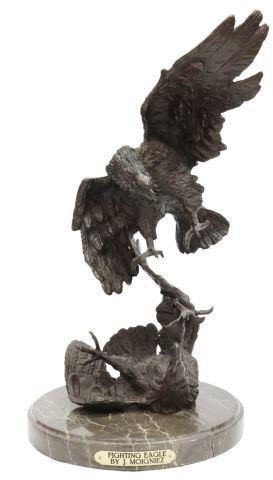 Appraisal: Patinated bronze sculpture Fighting Eagles after Jules Moigniez French -