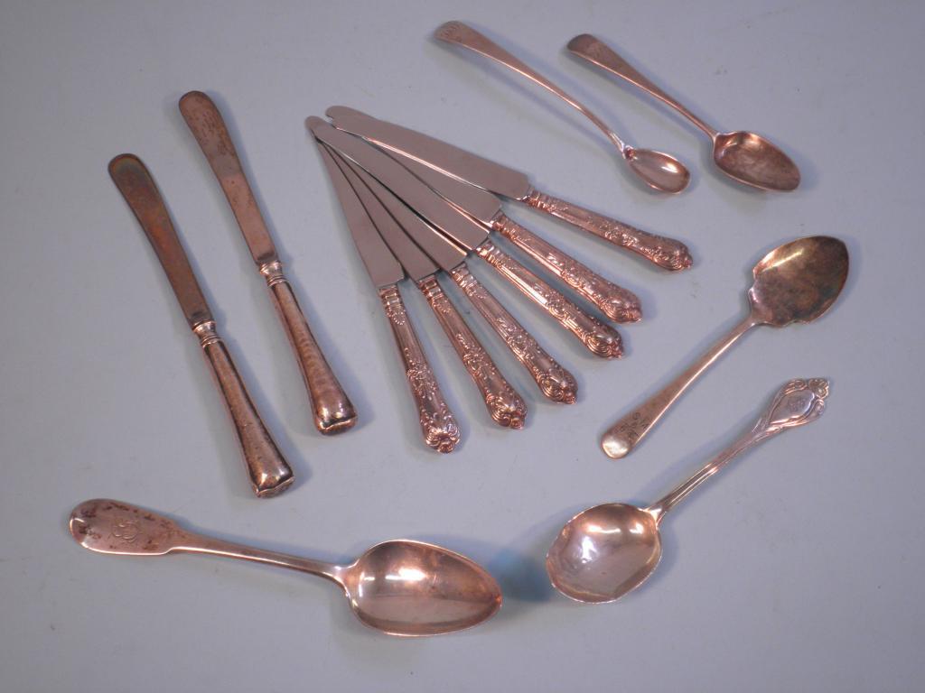 Appraisal: A set of six silver handled dessert knives various spoons