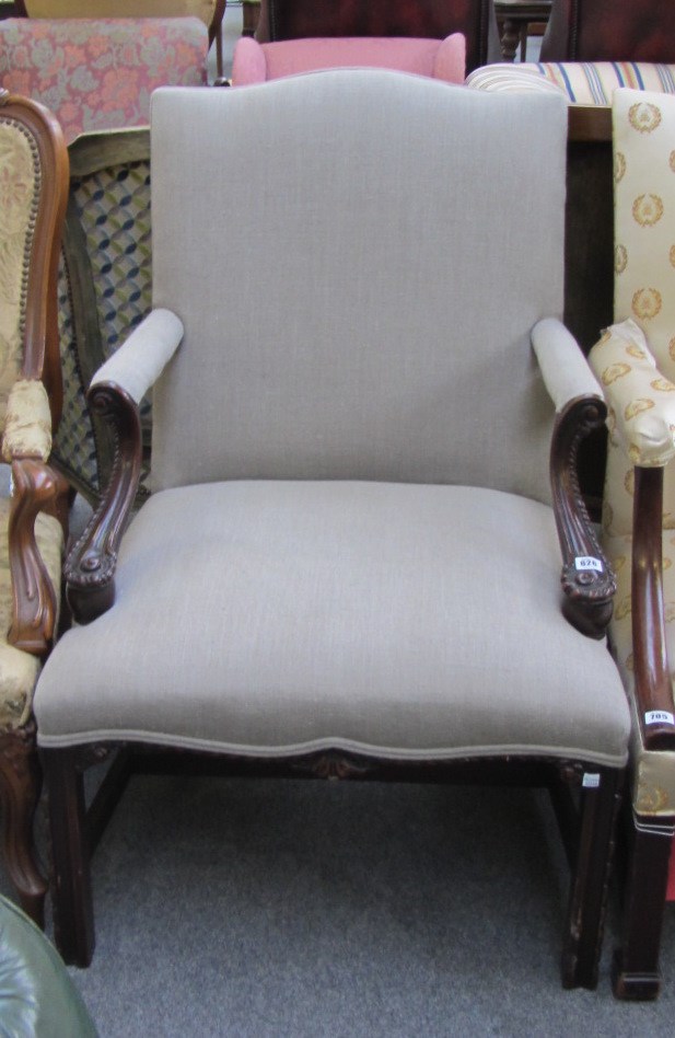 Appraisal: A th century carved mahogany framed open armchair of Gainsborough