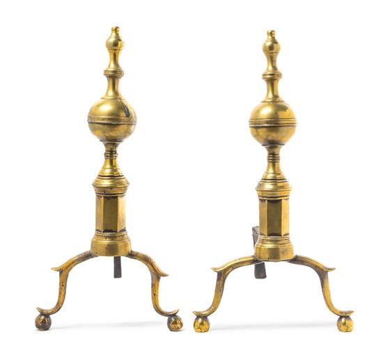 Appraisal: Sale Lot A Pair of Colonial Style Brass Andirons th