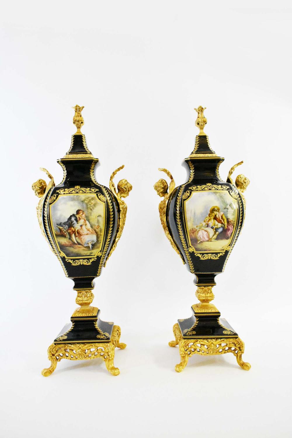 Appraisal: PR LARGE SEVRES STYLE GILT BRONZE MOUNTED PORCELAIN VASESThe squared