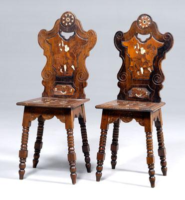 Appraisal: Pair Continental baroque side chairs walnut and other mixed woods