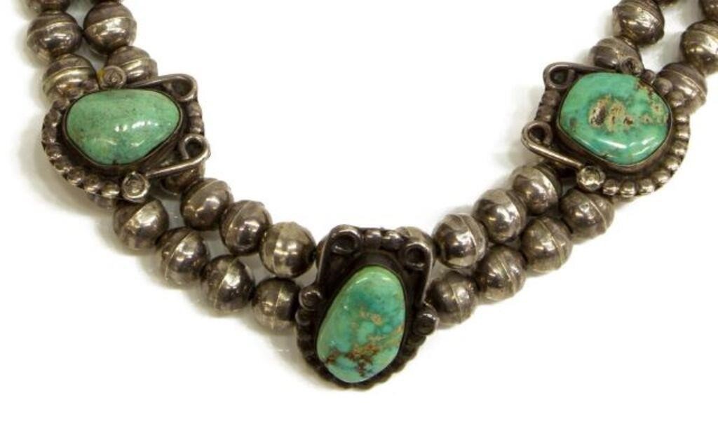 Appraisal: Native American silver content unknown and turquoise choker necklace unmarked