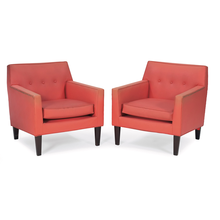 Appraisal: Edward Wormley lounge chairs pair by Dunbar mahogany legs brass