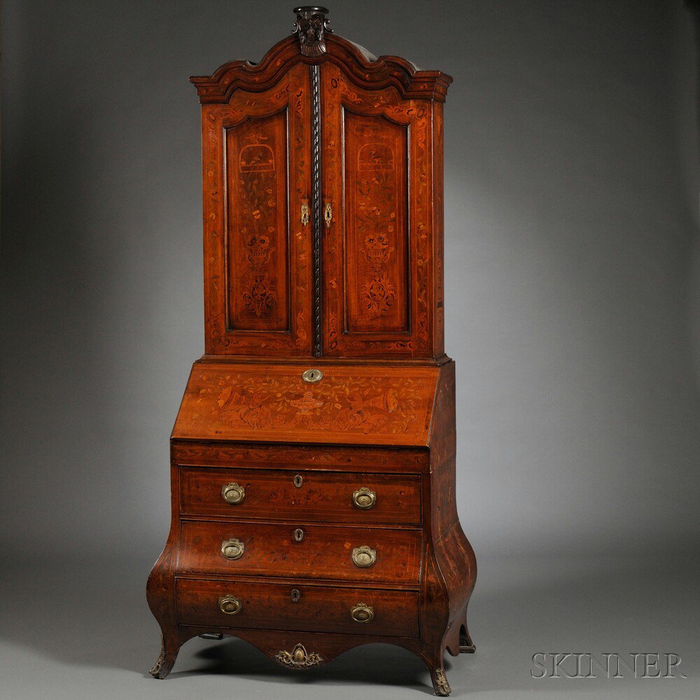 Appraisal: Dutch Marquetry Mahogany and Walnut Bureau Bookcase late th early