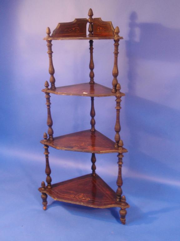 Appraisal: A Victorian rosewood marquetry corner whatnot of four graduating levels