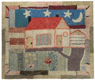 Appraisal: FOLK ART HOOKED RUG OF A HOUSE FOLK ART HOOKED