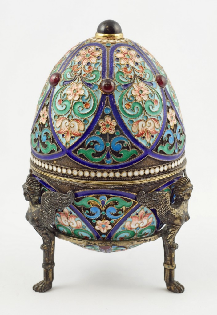 Appraisal: Enameled Imperial Russian silver egg with vermeil interior makers mark