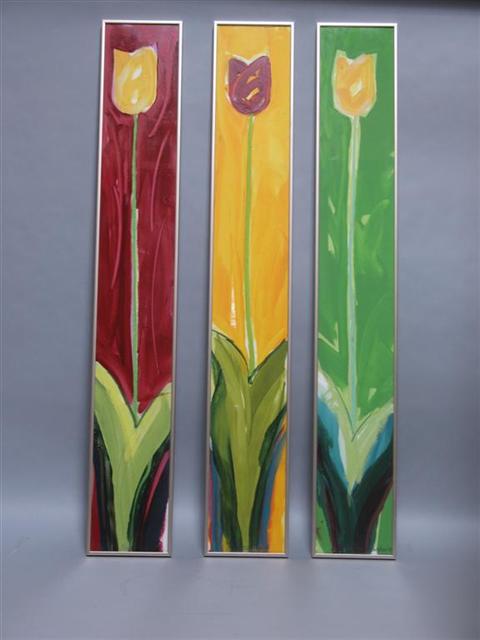 Appraisal: MATTHEW JOHNSON THREE TALL TULIP PAINTINGS x in sight Framed