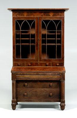 Appraisal: Labeled New York classical desk and bookcase figured mahogany veneers