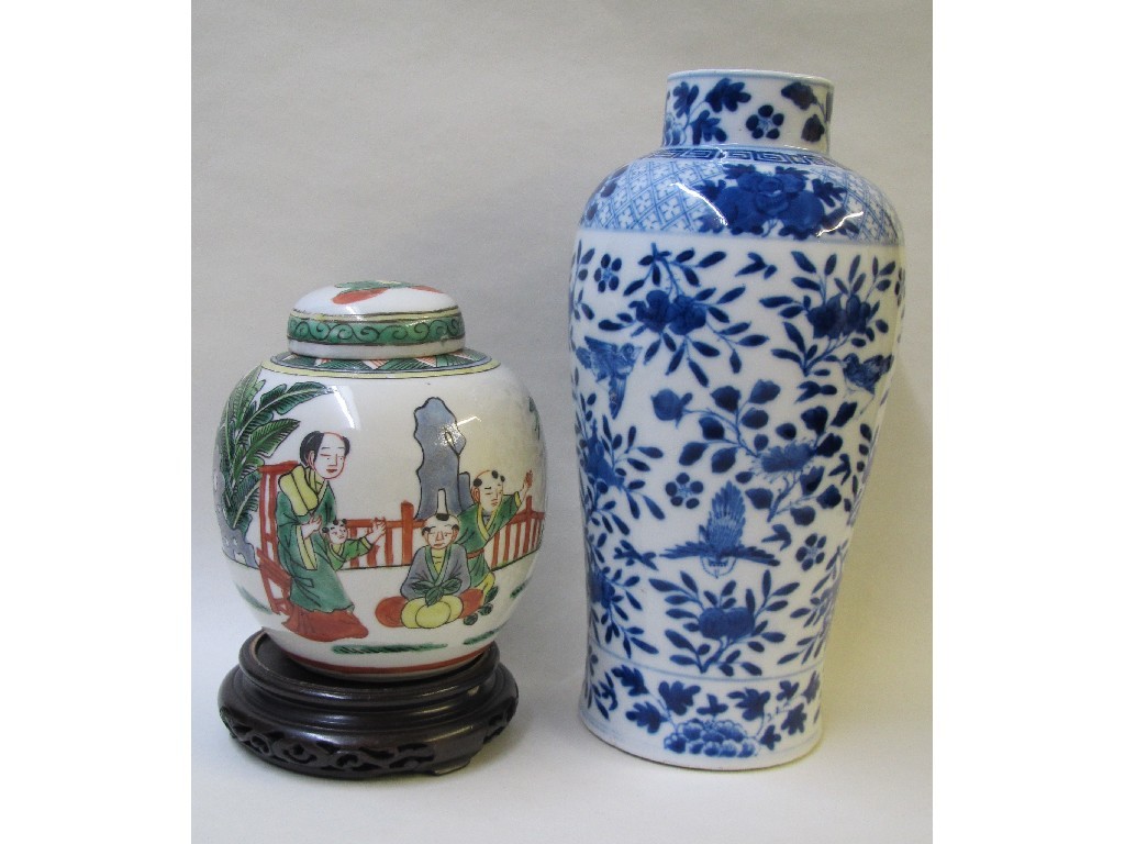 Appraisal: A Chinese blue and white baluster vase painted with birds