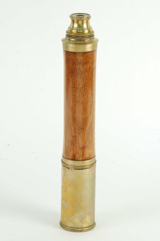 Appraisal: Brass and wood telescope Top and bottom brass plated lens