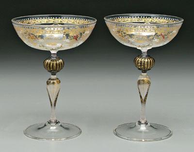 Appraisal: Pair enameled glass goblets fine enamel and gilt tops teardrop