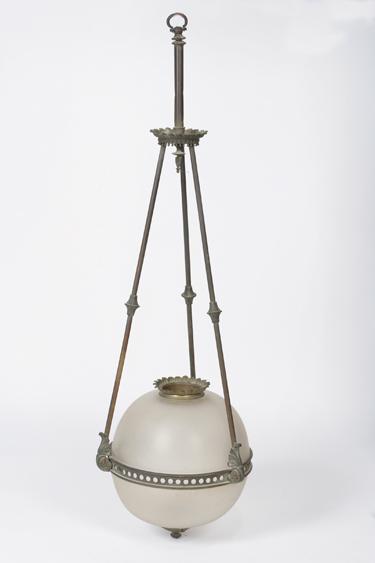 Appraisal: A BRASS AND FROSTED GLASS HALL LANTERN the globe shaped