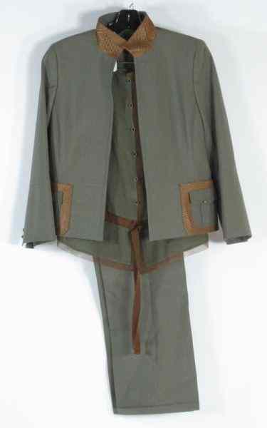 Appraisal: Three Piece Leather Trimmed Suit Akrisdesigned as a cotton silk