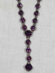 Appraisal: A French silver necklace set with purple stones circa