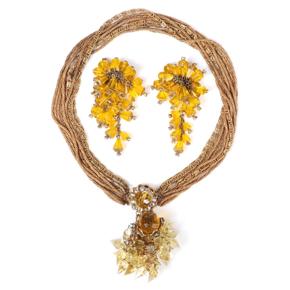 Appraisal: MIRIAM HASKELL -STRAND CHAIN CHOKER NECKLACE WITH CITRINE FACETED CRYSTAL