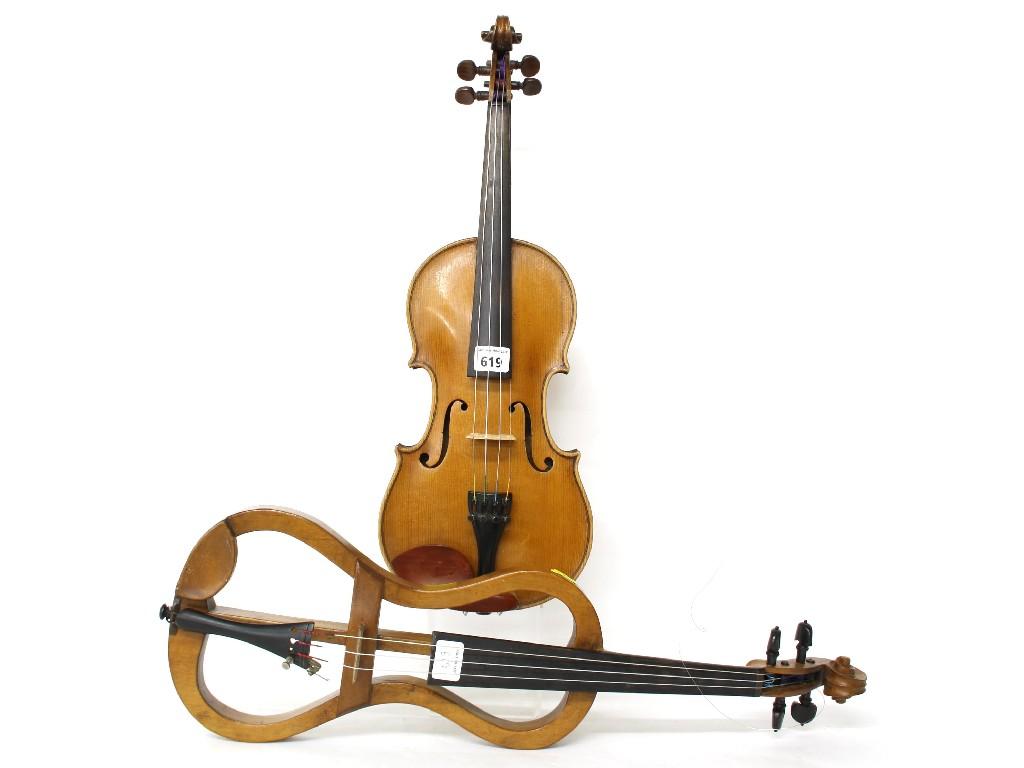 Appraisal: Contemporary three-quarter size violin cm together with skeleton practice violin