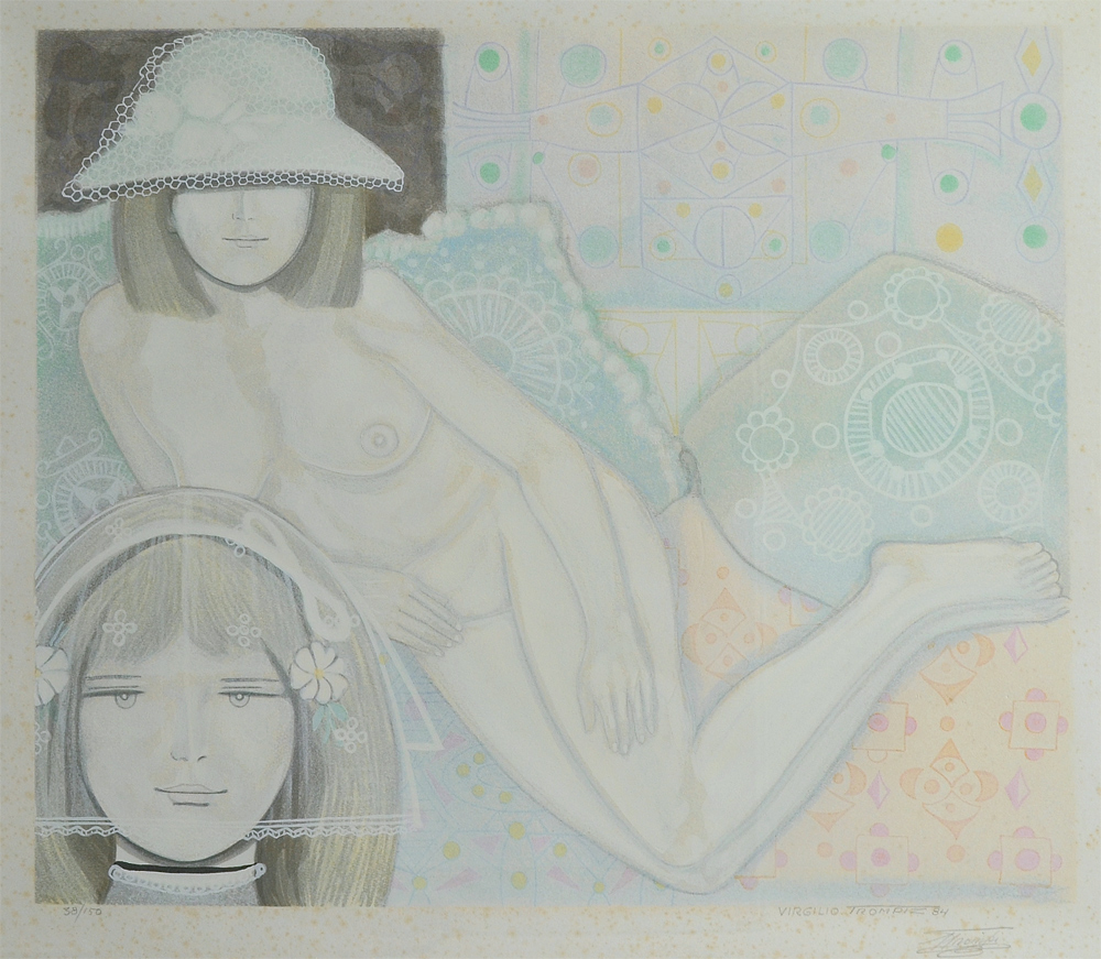 Appraisal: TROMPIZ Virgilio Venezuelan - Reclining Nude in An Interior Lithograph