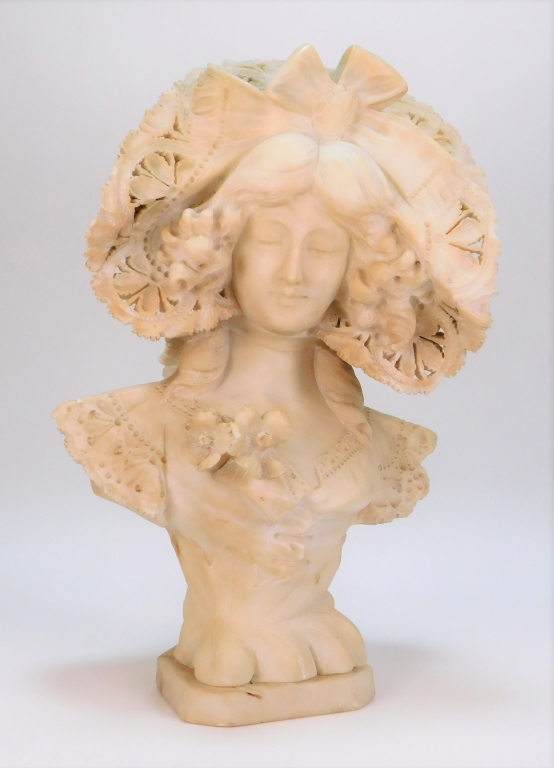 Appraisal: ADOLFO CIPRIANI YOUNG WOMEN ALABASTER BUST Italy - Depicts a